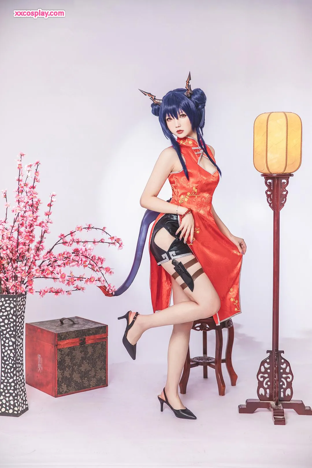 Xueqing Astra as Chen in Red Qipao - Arknights Cosplay